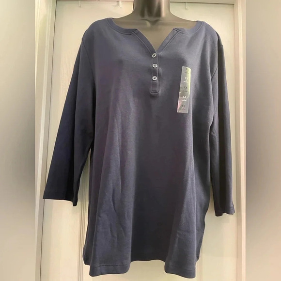 Karen Scott Women's Plus Intrepid Blue 3/4 Sleeve - Picture 1 of 6